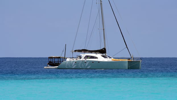 A colorful catamaran in Zanzibar on a sunny day