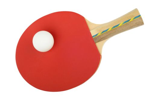 red racket and white ball for playing table tennis