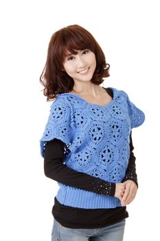 Smiling Asian beauty, closeup portrait of Asian woman on white background.