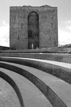 restored Listowel castle on the banks of the river feale in listowel county kerry ireland in black and white