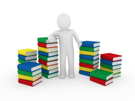 3d human books paper learn read red blue