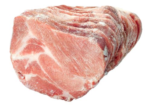 frozen pork chops on a white background