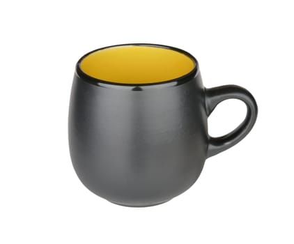black pottery mug isolated on a white background