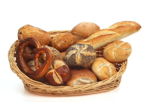 Bread and buns isolated against a white background