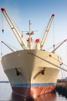 Cargo ship at dock in port of Valparaiso, Chile