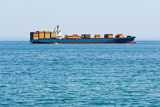 Vessel loaded cargo containers in the Pacific Ocean