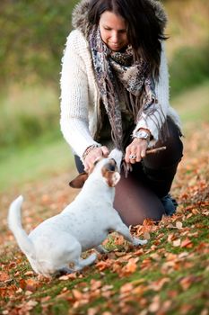 Happy girl with her Jack Russell Terrier