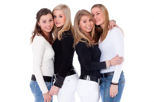 Group of young girlfriends having a happy time together