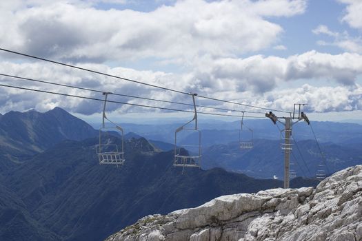 empty chairlifts in Julian Alps, Slovenia
