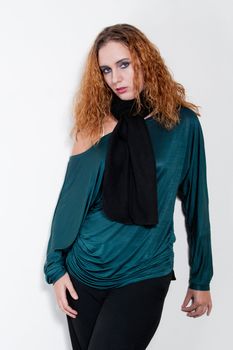 high fashion sexy woman in green clothes