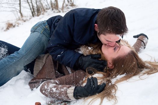 couple making out in the snow