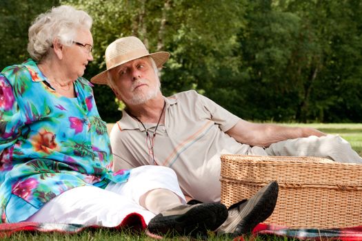 Elderly couple enjoying the spring in the park