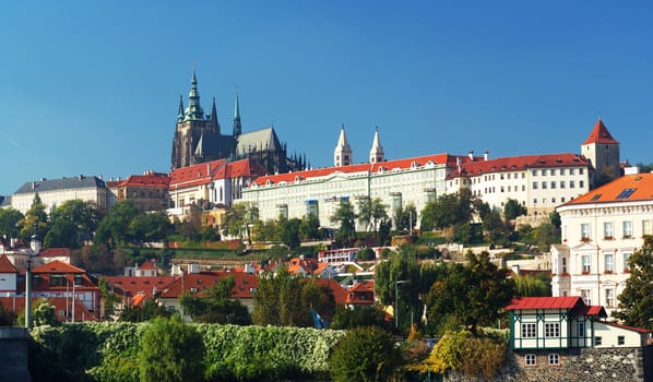 Hradcany, Prague Castle and Lesser Town in the capital city of Czech Republic. The most famous tourist and historical center of Prague. Panoramic