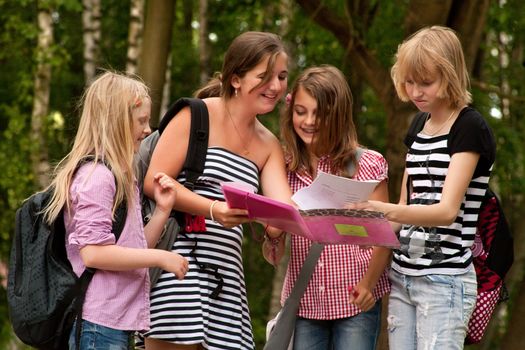 Group of young girls are having fun