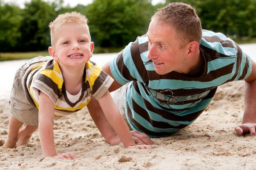 Happy family a day on the beach in the park
