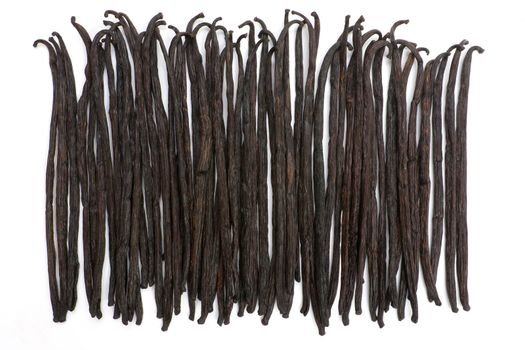 Boot of Bourbon vanilla beans isolated on white background