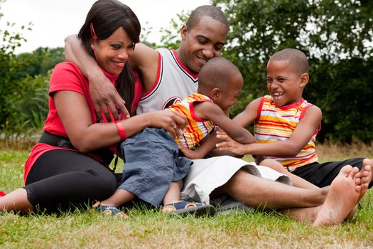 Happy black family enjoying their free day 