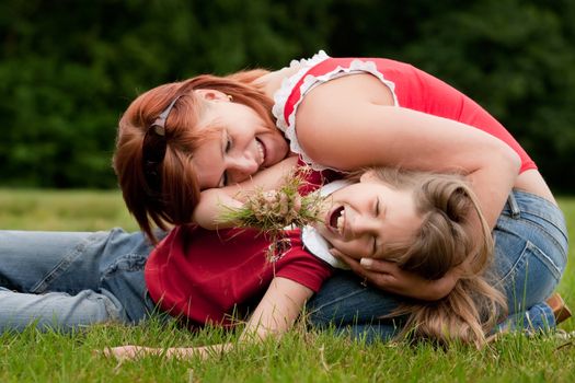 Mother and Daughter are happy in the park