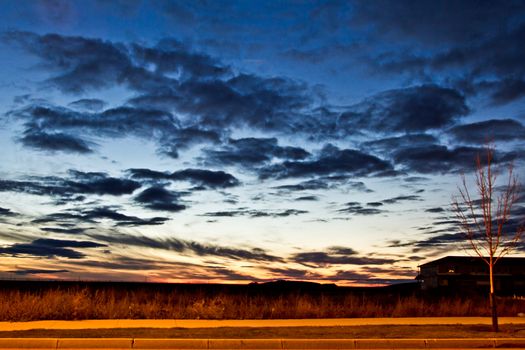 Dark clouds over the sky after sunset on a cold Autumn day in Regina