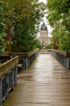 Bridge leading to the Saskatchewan Legislative Building in Regina