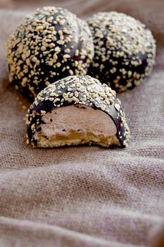 Three truffle candy with nuts