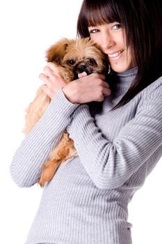 Brunette woman with a cute little pekingese