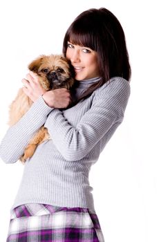 Brunette woman with a cute little pekingese