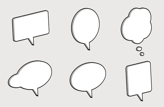 3D comic speech bubbles isolated on a light grey background