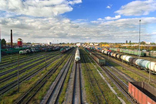 Sorting station with freight trains
