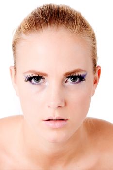 Close portrait of a blond model looking like she is hypnotizing you.
Usable for spa, make-up, cosmetics, emo and others.