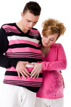 Young lovely caucasian couple expecting their baby