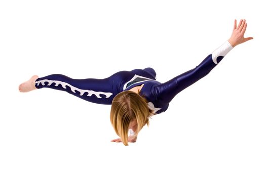 Young sportive girl with tricky gymnastic poses