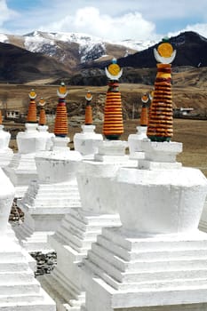 Group of white pagoda in a lamasery of west Sichuan,China