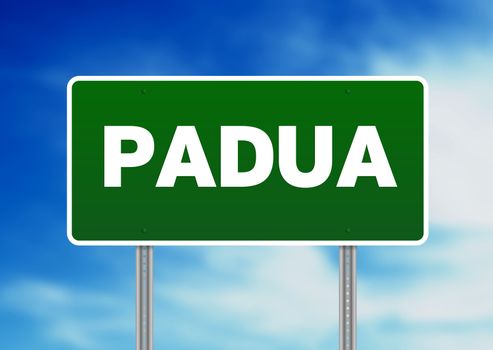 Green Padua, Italy road sign on Cloud Background. 