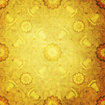 Old yellow paper with vintage floral pattern