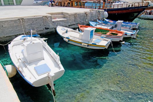 View of Santorini volcano, daylight, summer, sun