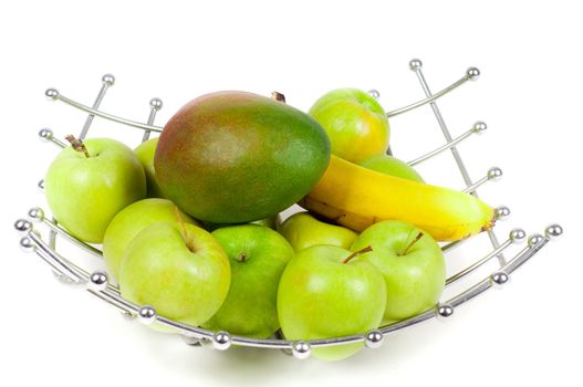 Shot of basket with fruits isolated on white