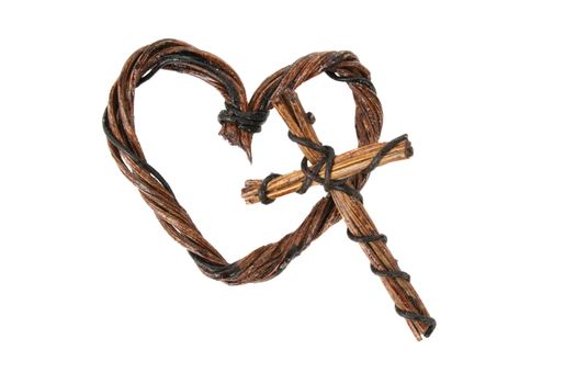 Wooden and wire heart and cross decorations