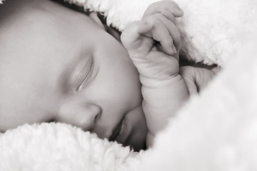 Beautiful newborn baby girl lying on a soft blanket 