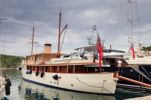 Old fashioned retro steam boat at dock