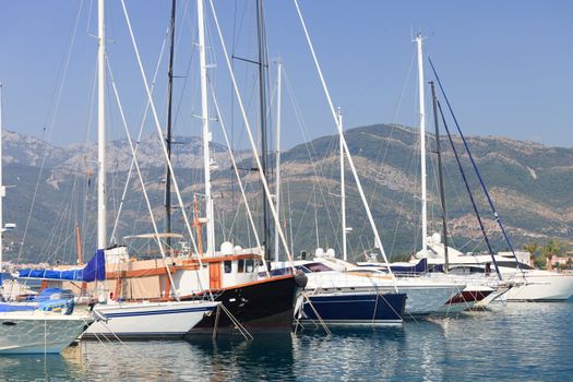 Sailboats at dock in Montenegro in the summer