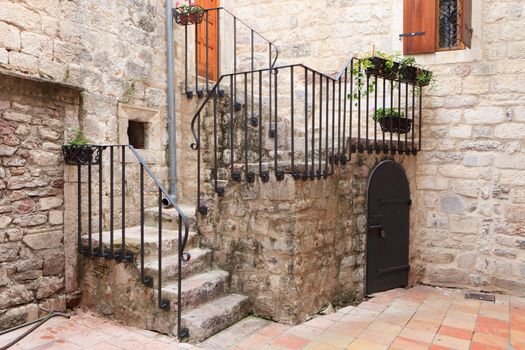 Stone staircase in Unesco protected Kotor old town Montenegro