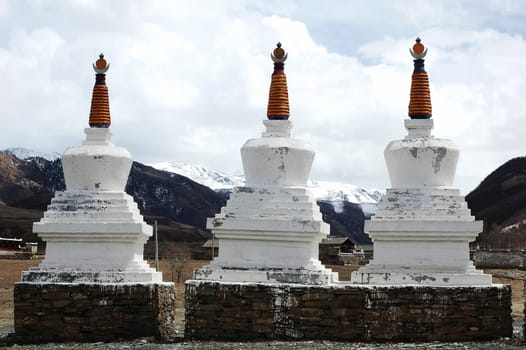 Group of white pagoda in a lamasery of west Sichuan,China