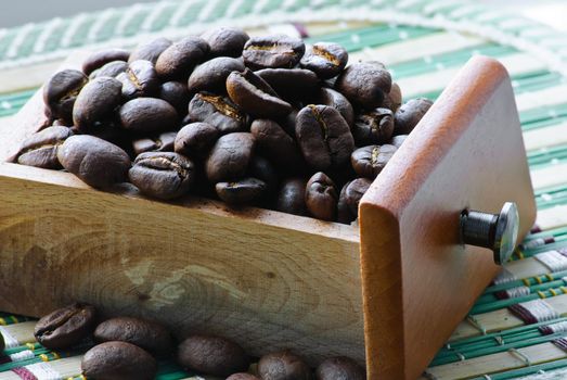 Close-up of roasted coffee beans. Full box.