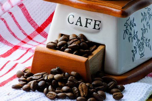 Close-up of roasted coffee beans. Full box.