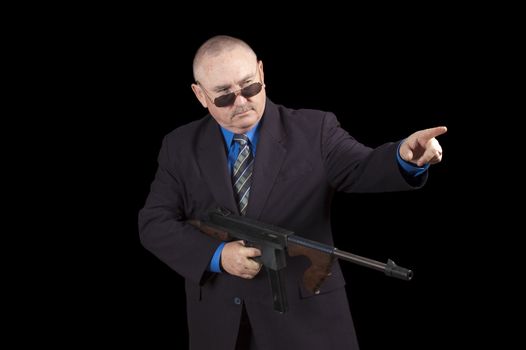 Gangster or Government agent, FBI agent, over a black background