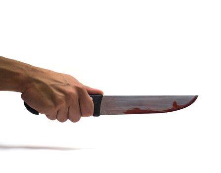 A bloody knife, isolated on white. This image has innumerous uses like accidents, domestic violence, suicide, murder, etc...