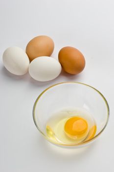 food serias: two hen's eggs and broked one