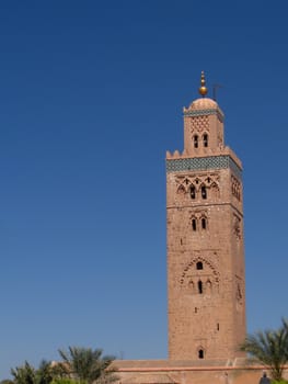 Minaret of mosque in Marrakesh, Morocco