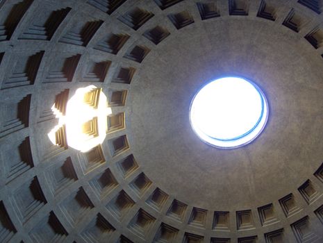 Detail shot of the ceiling inside the Pantheon in Rome.